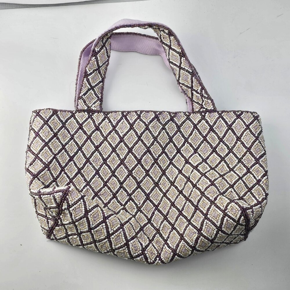 Avon Hand Beaded Purple Satin Evening Bag Exclusively D.H McConnell Club Members